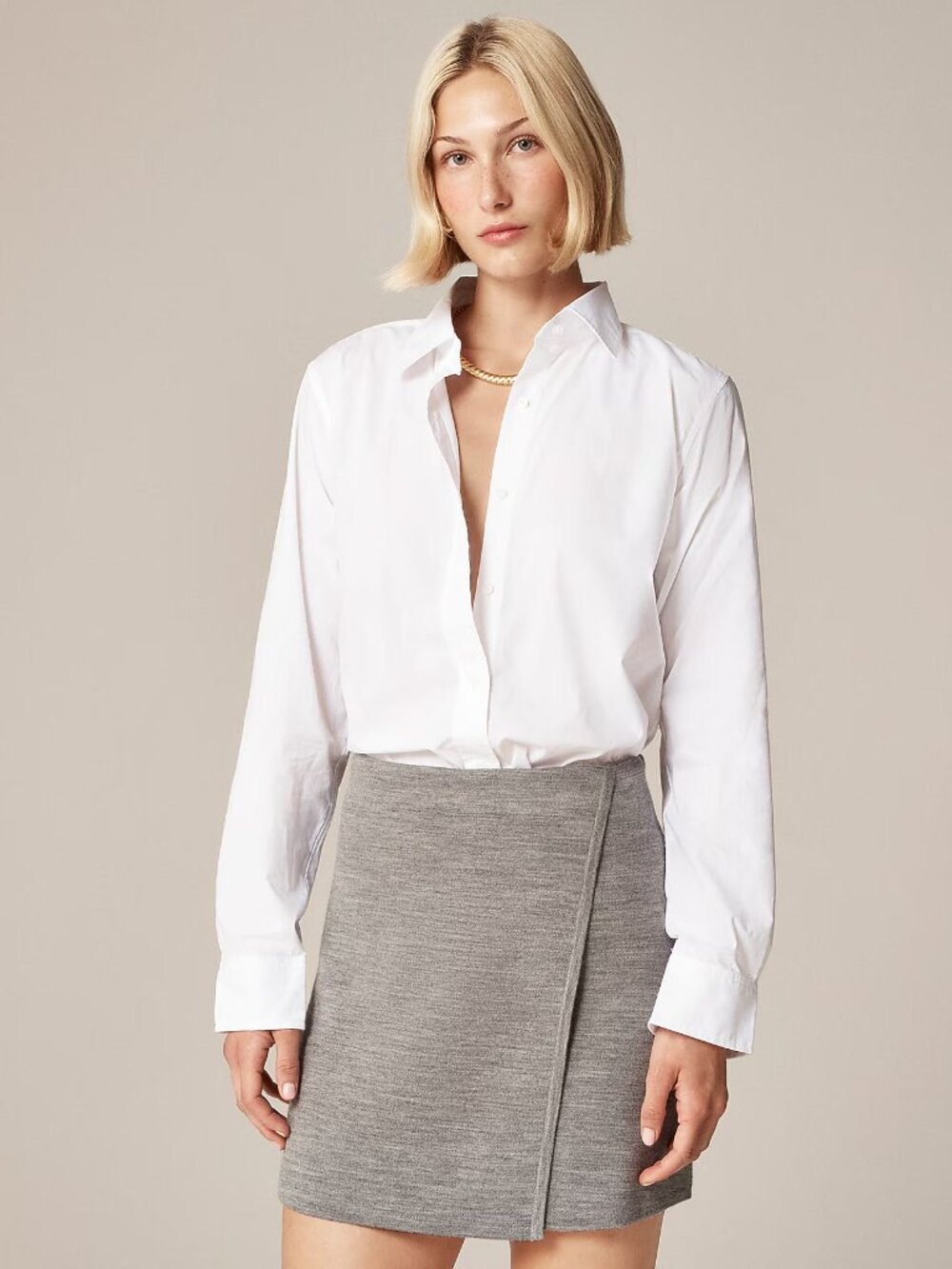 J CREW M Gray/Black Faux-Wrap Mini Skirt in Merino Wool